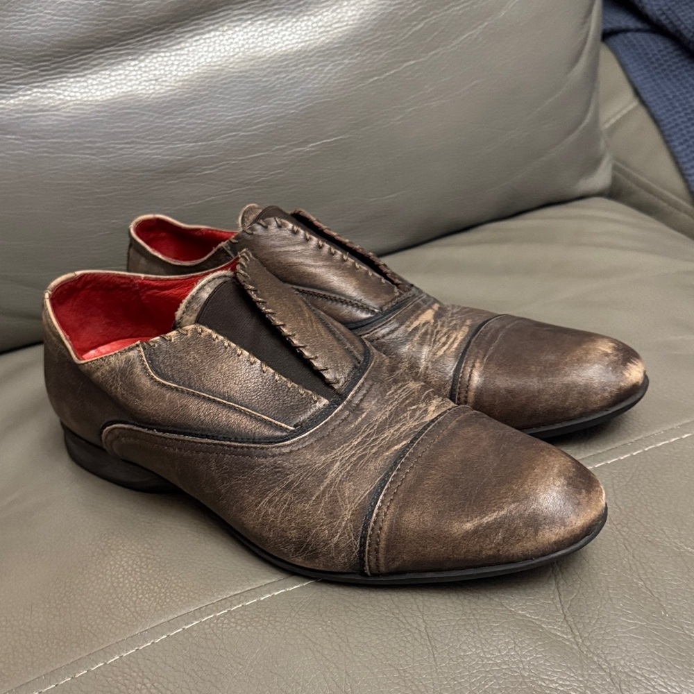 Bacco Bucci Italian Made Men's Brown Leather Distressed Shoes size 10